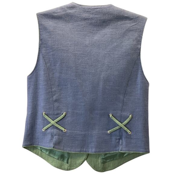 Vtg Alphorn Austria Folk Vest Waistcoat 36 Pants 38 Blue Green German Cottage - Picture 2 of 16